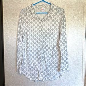 LuLaRoe Women’s Valentina Collared Button Down Geometric Print Grey Size S